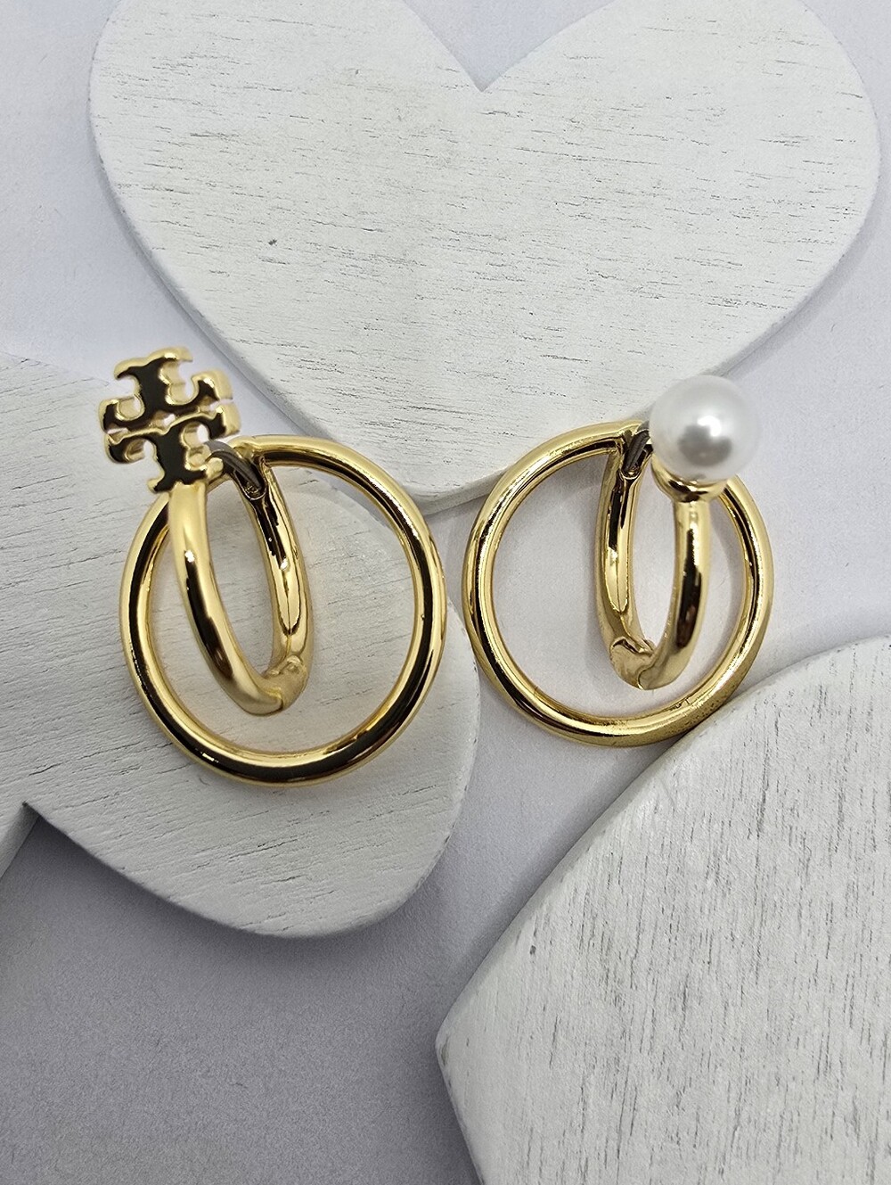 Tory Burch Kira Pearl Double Hoop Earrings